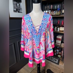 Lilly Pulitzer Lettie Top L/XL Dragonfruit Sunken Treasure EUC